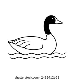 Canada goose swimming pond line art vector illustration