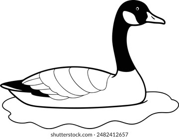 Canada goose swimming pond line art vector illustration