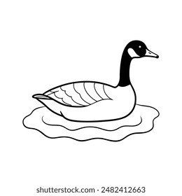 Canada goose swimming pond line art vector illustration
