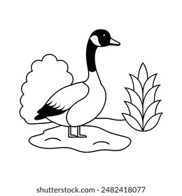 Canada goose swimming pond line art vector illustration icon