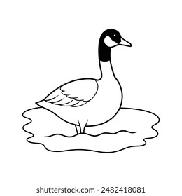 Canada goose swimming pond line art vector illustration icon