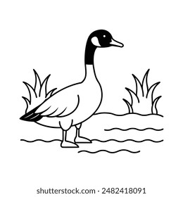 Canada goose swimming pond line art vector illustration icon