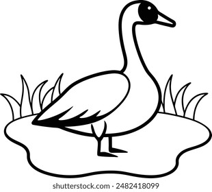Canada goose swimming pond line art vector illustration icon