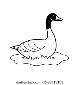 Canada goose swimming pond line art vector illustration icon