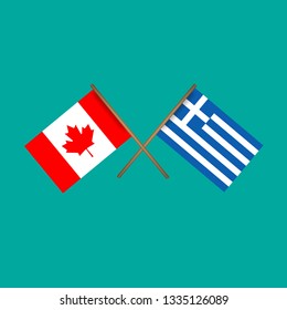 Canada and Greece crossed flags.Language learning or travel concept