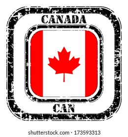 Canada grunge flag on button stamp 