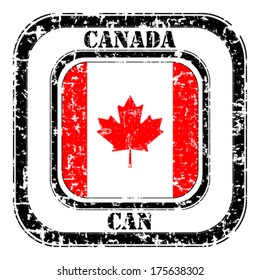 Canada grunge flag on button stamp 