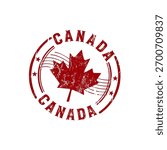 Canada grunge rubber stamp with maple leaf