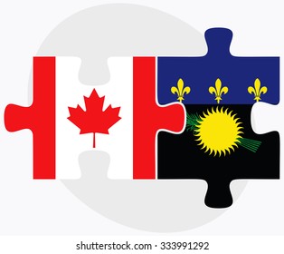 Canada and Guadeloupe Flags in puzzle isolated on white background