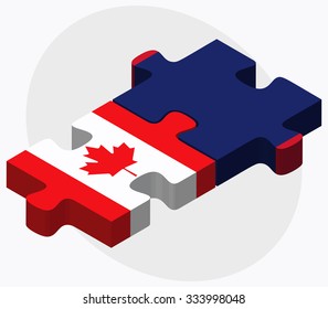 Canada and Guam Flags in puzzle isolated on white background