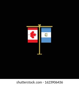 Canada and Guatemala friendship concept.Canada and Guatemala flags hanging side by side on golden poles. isolated on black bakcground