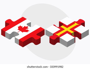 Canada and Guernsey Flags in puzzle isolated on white background