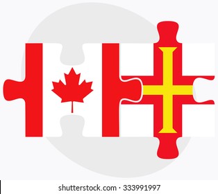 Canada and Guernsey Flags in puzzle isolated on white background