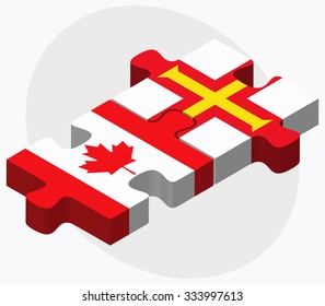 Canada and Guernsey Flags in puzzle isolated on white background