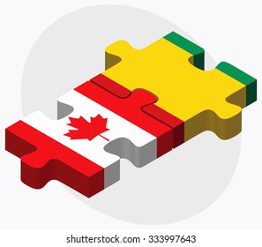 Canada and Guinea Flags in puzzle isolated on white background