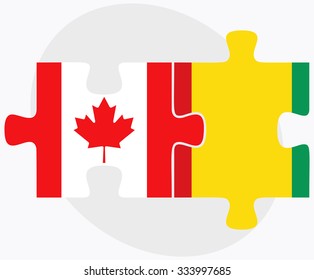 Canada and Guinea Flags in puzzle isolated on white background