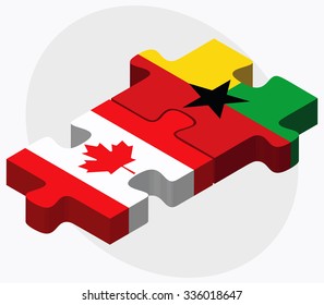 Canada and Guyana Flags in puzzle isolated on white background