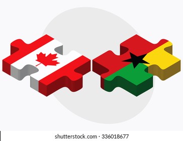 Canada and Guyana Flags in puzzle isolated on white background