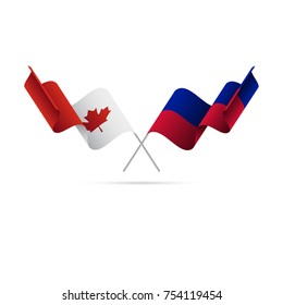 Canada and Haiti flags. Crossed flags. Vector illustration.