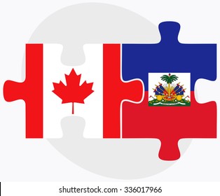 Canada and Haiti Flags in puzzle isolated on white background