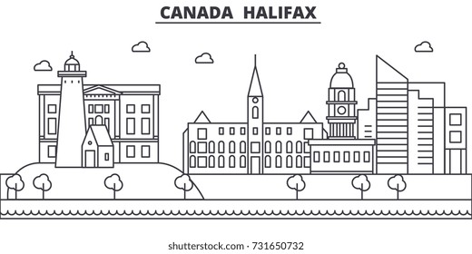 Canada, Halifax architecture line skyline illustration. Linear vector cityscape with famous landmarks, city sights, design icons. Landscape wtih editable strokes