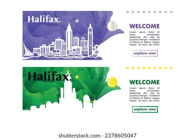 Canada Halifax city banner pack with abstract shapes of skyline, cityscape, landmarks and attractions. Nova Scotia town travel vector illustration set for brochure, website, page, presentation