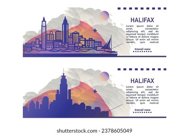 Canada Halifax city banner pack with abstract shapes of skyline, cityscape, landmarks and attractions. Nova Scotia town travel vector illustration set for brochure, website, page, presentation