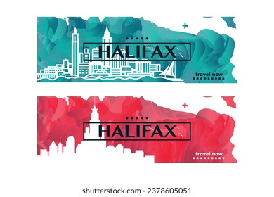 Canada Halifax city banner pack with abstract shapes of skyline, cityscape, landmarks and attractions. Nova Scotia town travel vector illustration set for brochure, website, page, presentation