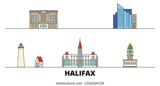 Canada, Halifax flat landmarks vector illustration. Canada, Halifax line city with famous travel sights, skyline, design. 