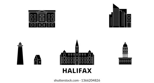 Canada, Halifax flat travel skyline set. Canada, Halifax black city vector illustration, symbol, travel sights, landmarks.