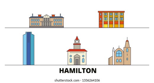 Canada, Hamilton flat landmarks vector illustration. Canada, Hamilton line city with famous travel sights, skyline, design. 