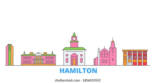 Canada, Hamilton line cityscape, flat vector. Travel city landmark, oultine illustration, line world icons