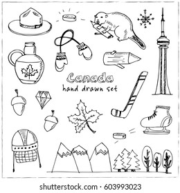 Canada hand drawn icon doodle set vector illustration