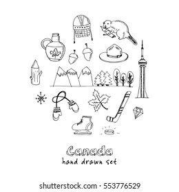 Canada hand drawn icon vector doodle set
