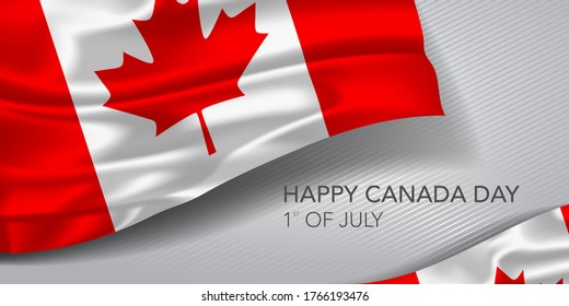 Canada happy day greeting card, banner, horizontal vector illustration. Canadian holiday 1st of July design element with waving flag as a symbol of independence