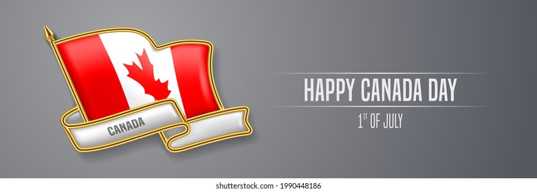 Canada happy day greeting card, banner vector illustration. Canadian national holiday 1st of July design element with 3D pin with flag