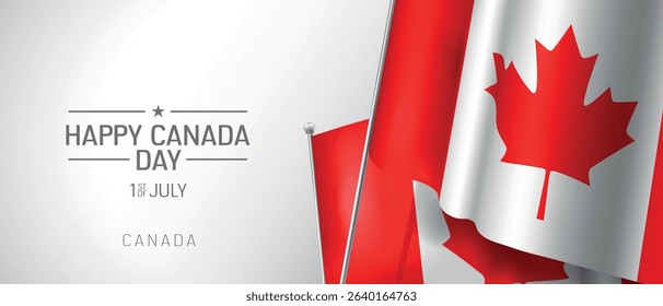 Canada happy day greeting card, banner vector illustration. Canadian national holiday 1st of July design element with 3D flag