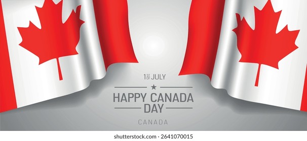 Canada happy day greeting card, banner with template text vector illustration. Canadian memorial holiday 1st of July design element with 3D flag with maple leaf