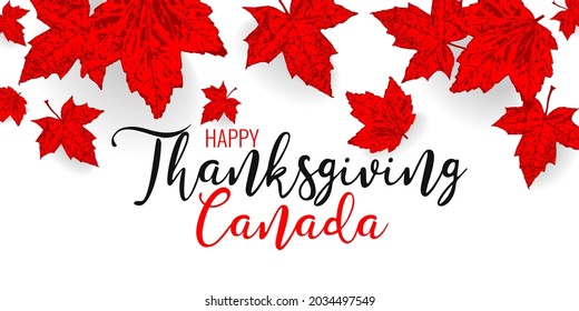 Canada happy Thanksgiving day. Falling maple red leaves pattern for design banner, poster, greeting card for national canadian holiday. Red color leaf vector wallpaper illustration