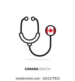 Canada healthcare concept. Medical stethoscope with country flag