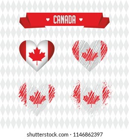 Canada heart with flag inside. Grunge vector graphic symbols