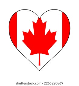 Bandera de la forma del corazón de Canadá. Amo Canadá. Visita Canadá. América del Norte. Estados Unidos. Diseño gráfico de ilustración vectorial.