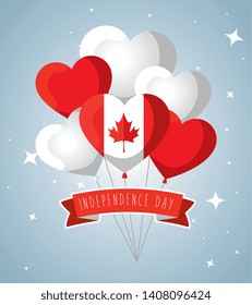 canada hearts balloons flags with leaf and ribbon decoration