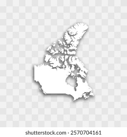 Canada high detailed vector representation of country silhouette. White color on transparent background with dropped shadow. For educational, decorative, or informational use.