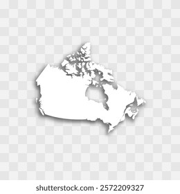 Canada high detailed vector representation of country silhouette. White color on transparent background with dropped shadow. For educational, decorative, or informational use.