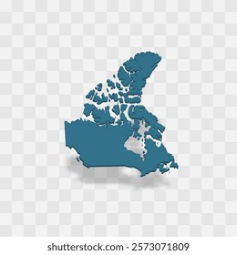 Canada high detailed vector representation of country silhouette. 3D map on transparent background with dropped shadow. For educational, decorative, or informational use.