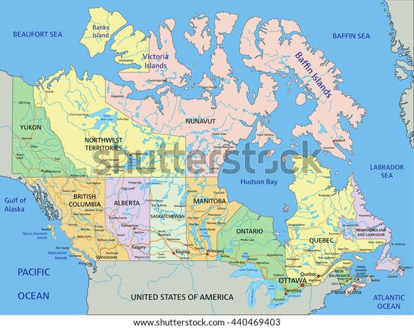 Canada Highly Detailed Editable Political Map Stock Vector (Royalty ...