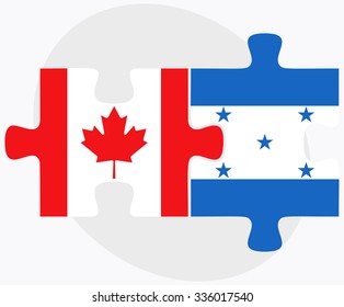 Canada and Honduras Flags in puzzle isolated on white background