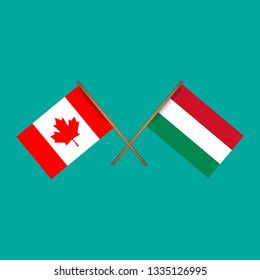 Canada and Hungary crossed flags.Language learning or travel concept