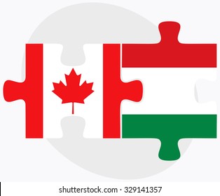 Canada and Hungary Flags in puzzle isolated on white background